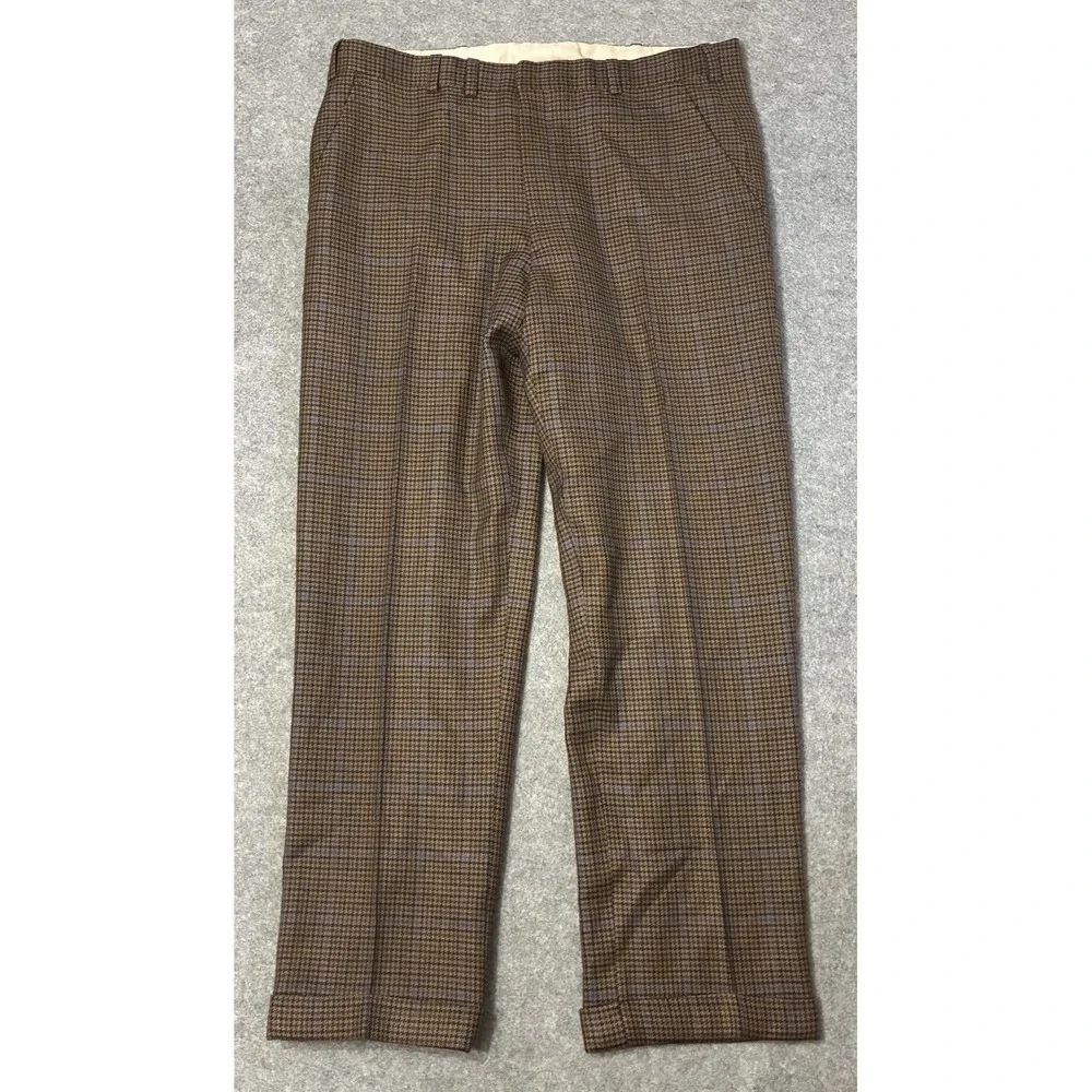 Vtg Oxxford Clothes Bespoke Mens 36x30 Houndstooth Pleated Pants Wool Cashmere